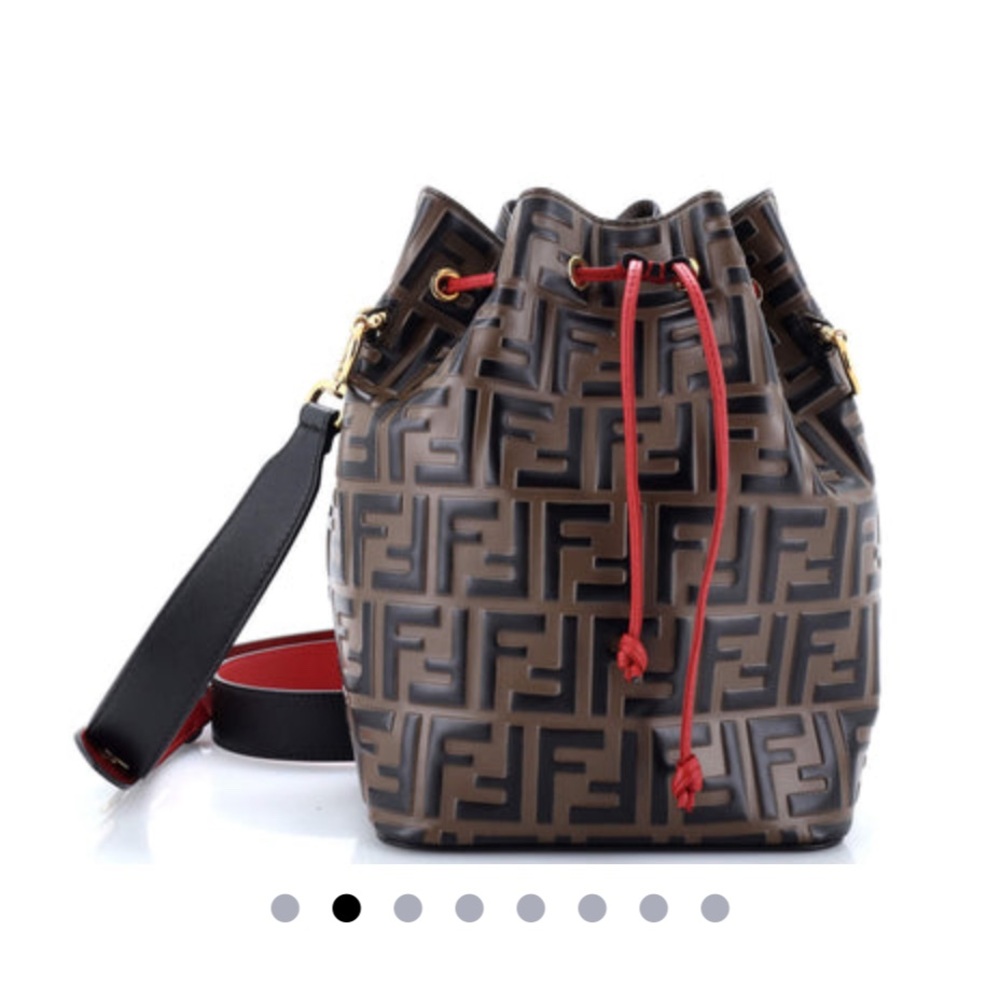 Mon Tresor Bucket Bag Zucca Embossed Fendi Brown and Red Bucket Bag